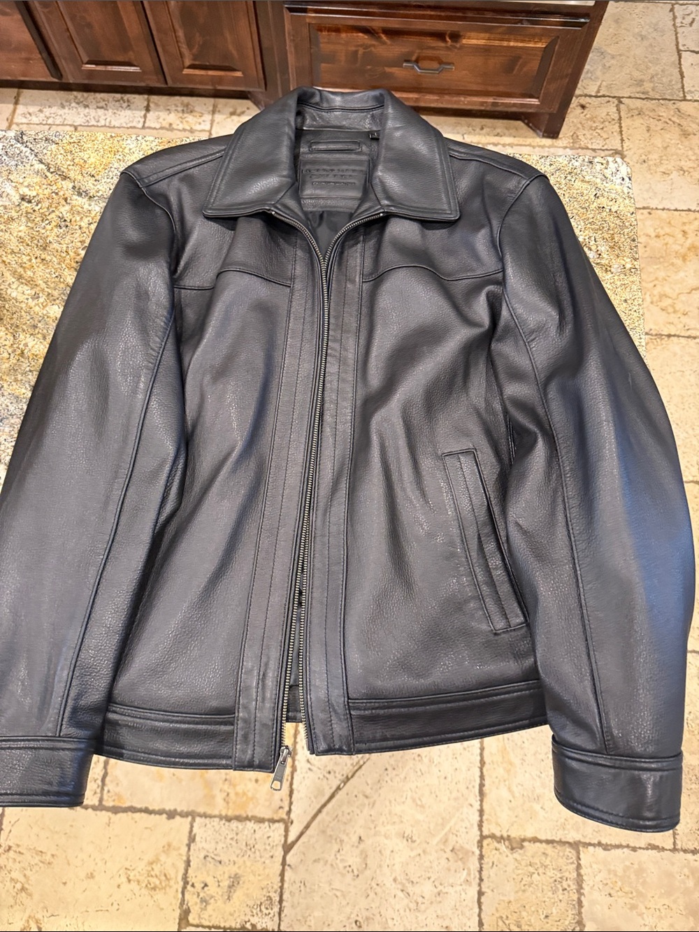 Roundtree & Yorke Black Leather Bomber Jacket
